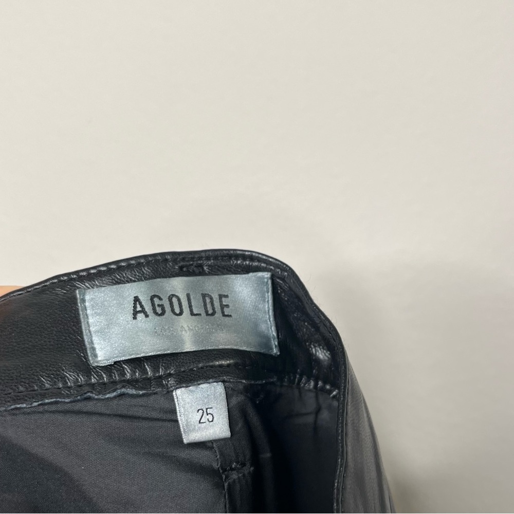 AGOLDE Recycled Leather Fitted 90's Pants Faux Leather Black Leather - Picture 10 of 11